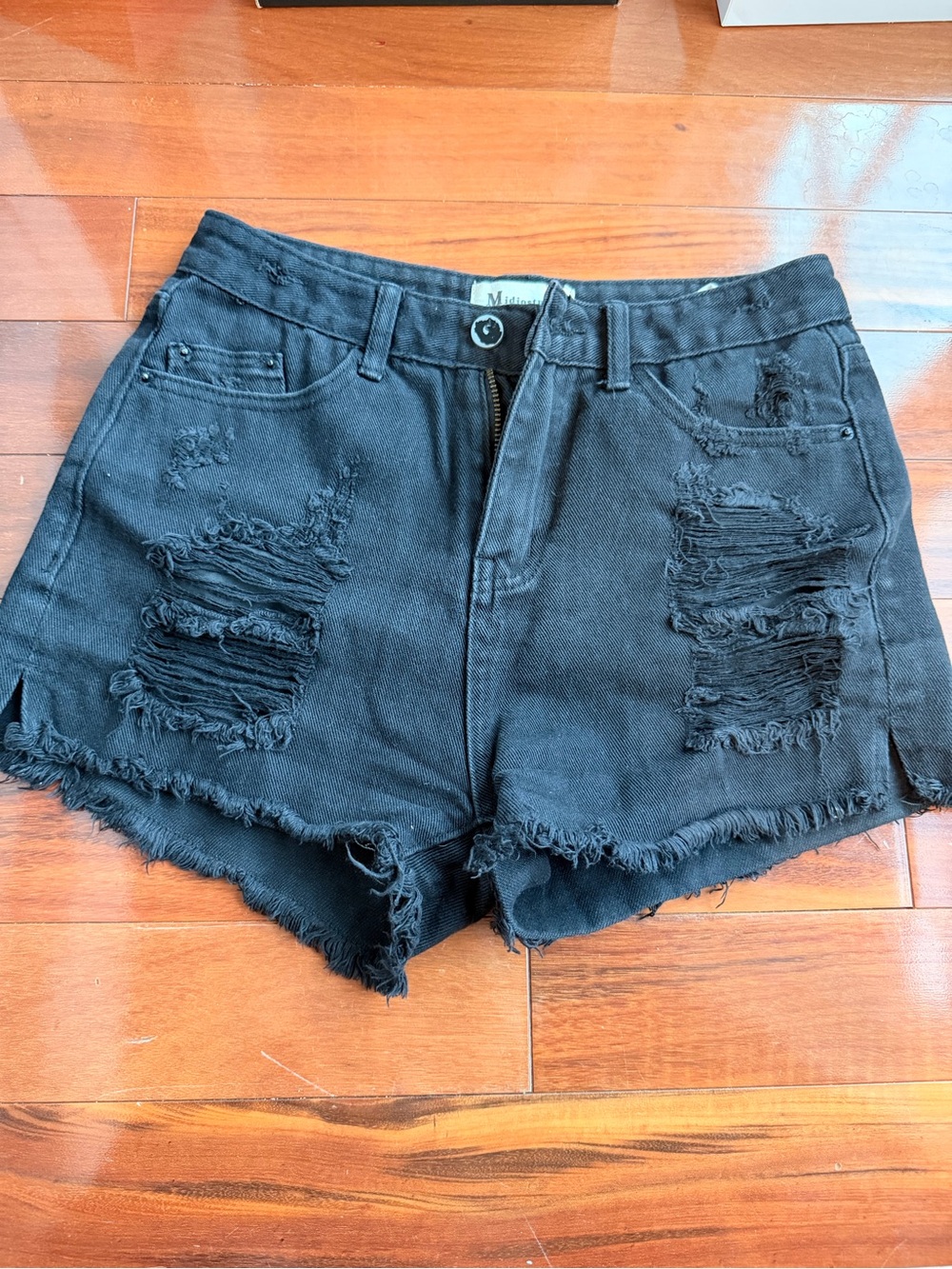 Midiostudio Makers Black Ripped Denim Shorts Small